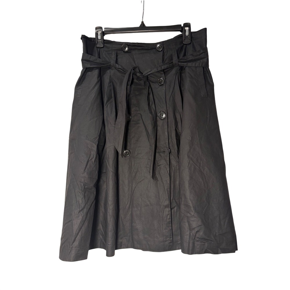 HM Black Double Breasted Trench Skirt Paperbag Waist Belted Midi Cotton Sz 12
